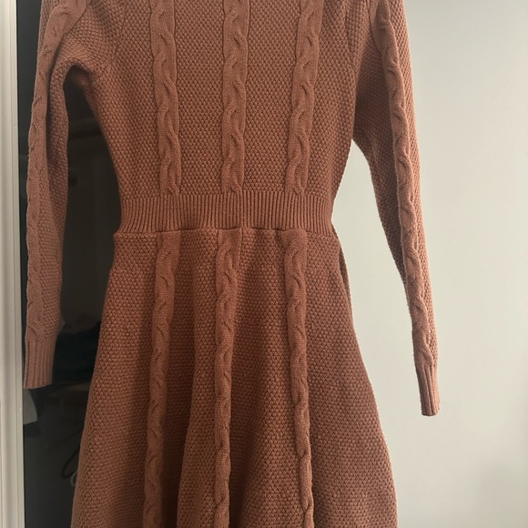 Greylin Anthropologie Brown Cable Knit Sweater Wrap Dress NWOT Medium Petite - Picture 2 of 3